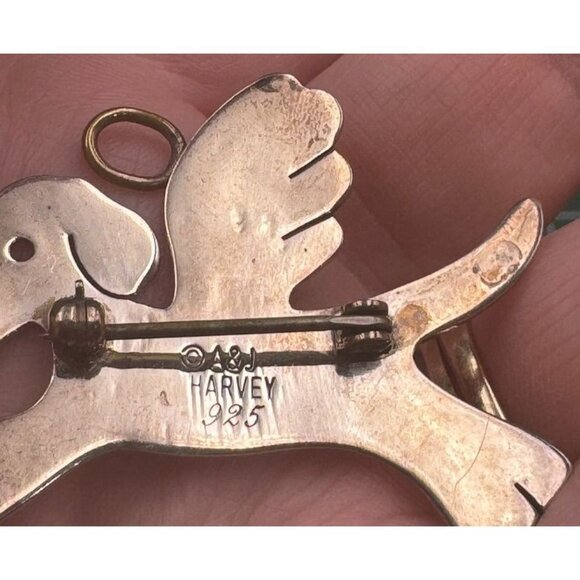 Anne Jane Harvey Flying Dog Sterling Silver Brooch Pendant with Angel Wings - Picture 3 of 3